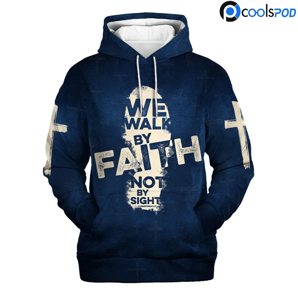 Jesus Hoodie We Walk By Faith Not By Sight Blue Religious Hoodie Coolspod