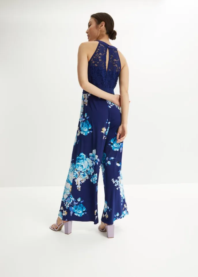 Jumpsuit with halter collar Bodyflirt Boutique, blue