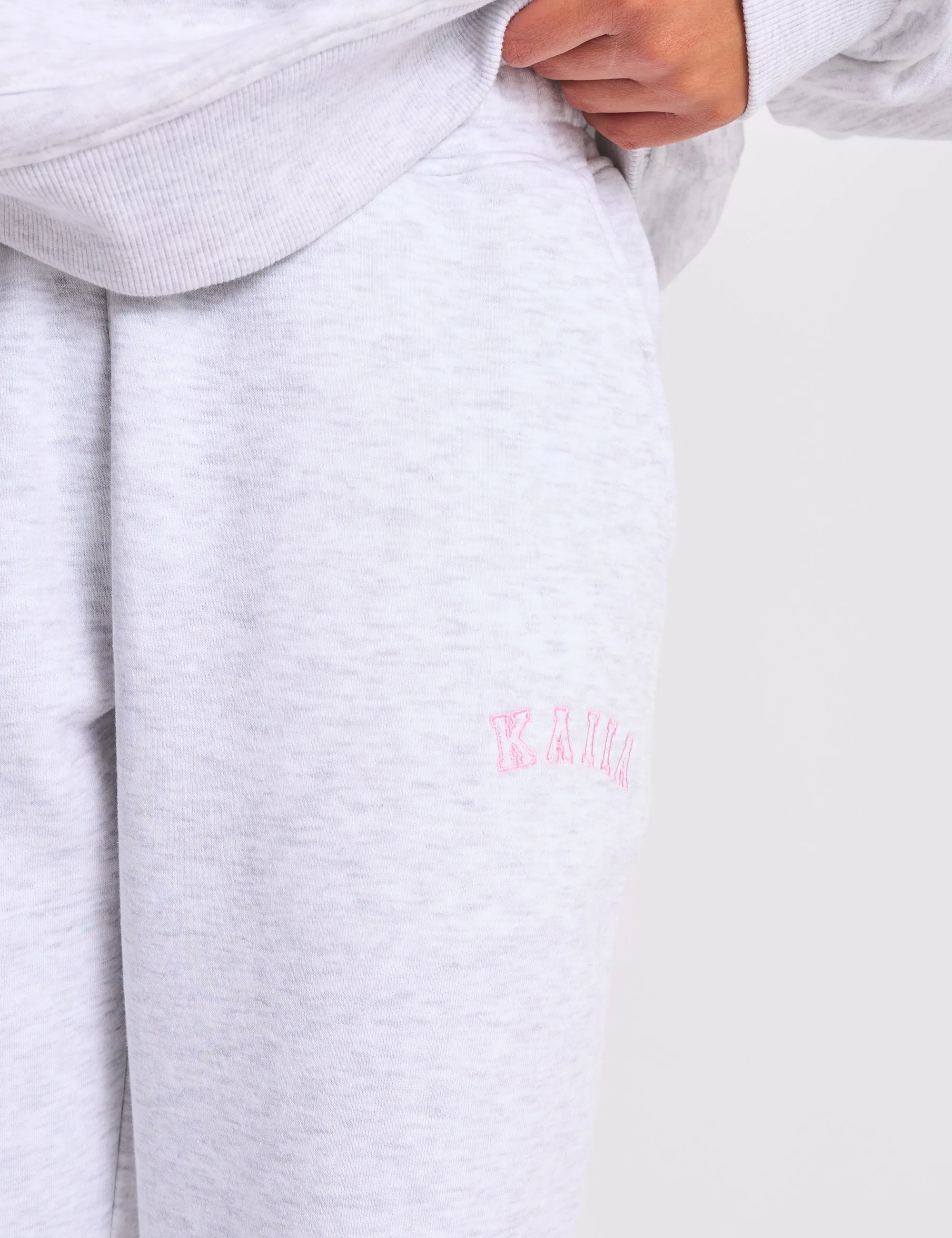 Kaiia Logo Wide Leg Joggers Light Grey Marl & Baby Pink