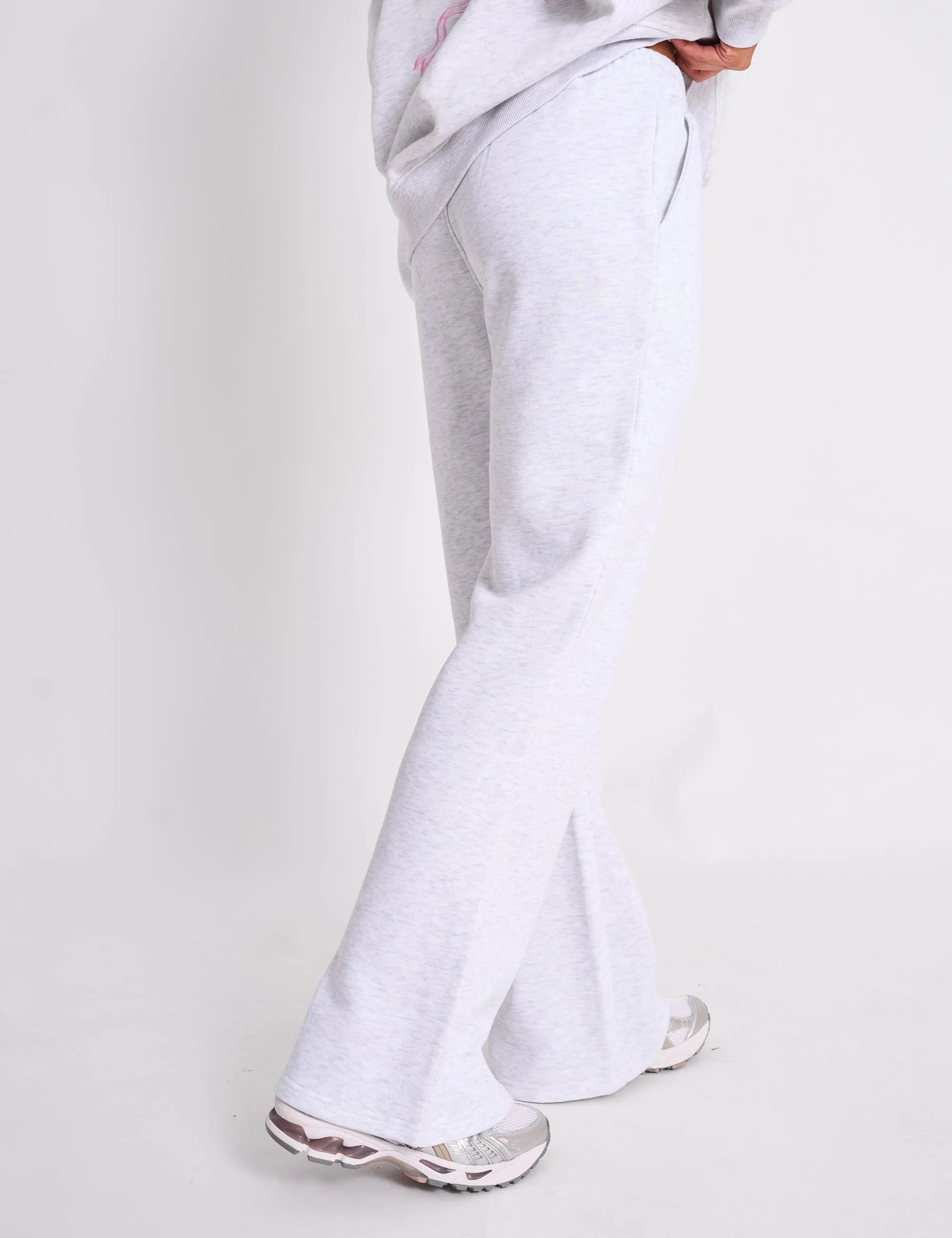 Kaiia Logo Wide Leg Joggers Light Grey Marl & Baby Pink