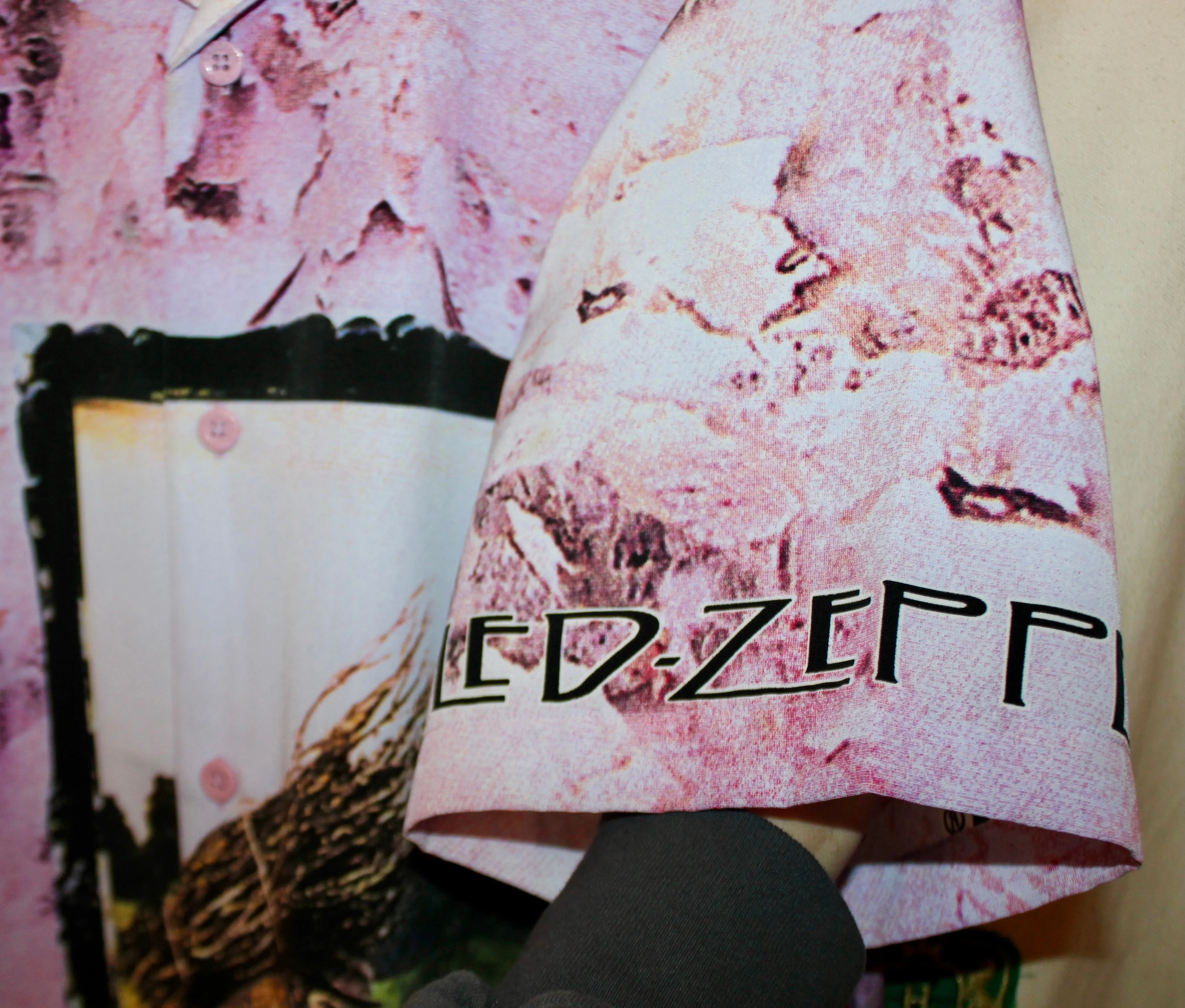 Led Zeppelin IV Pink Button Up Shirt by Dragonfly: Large