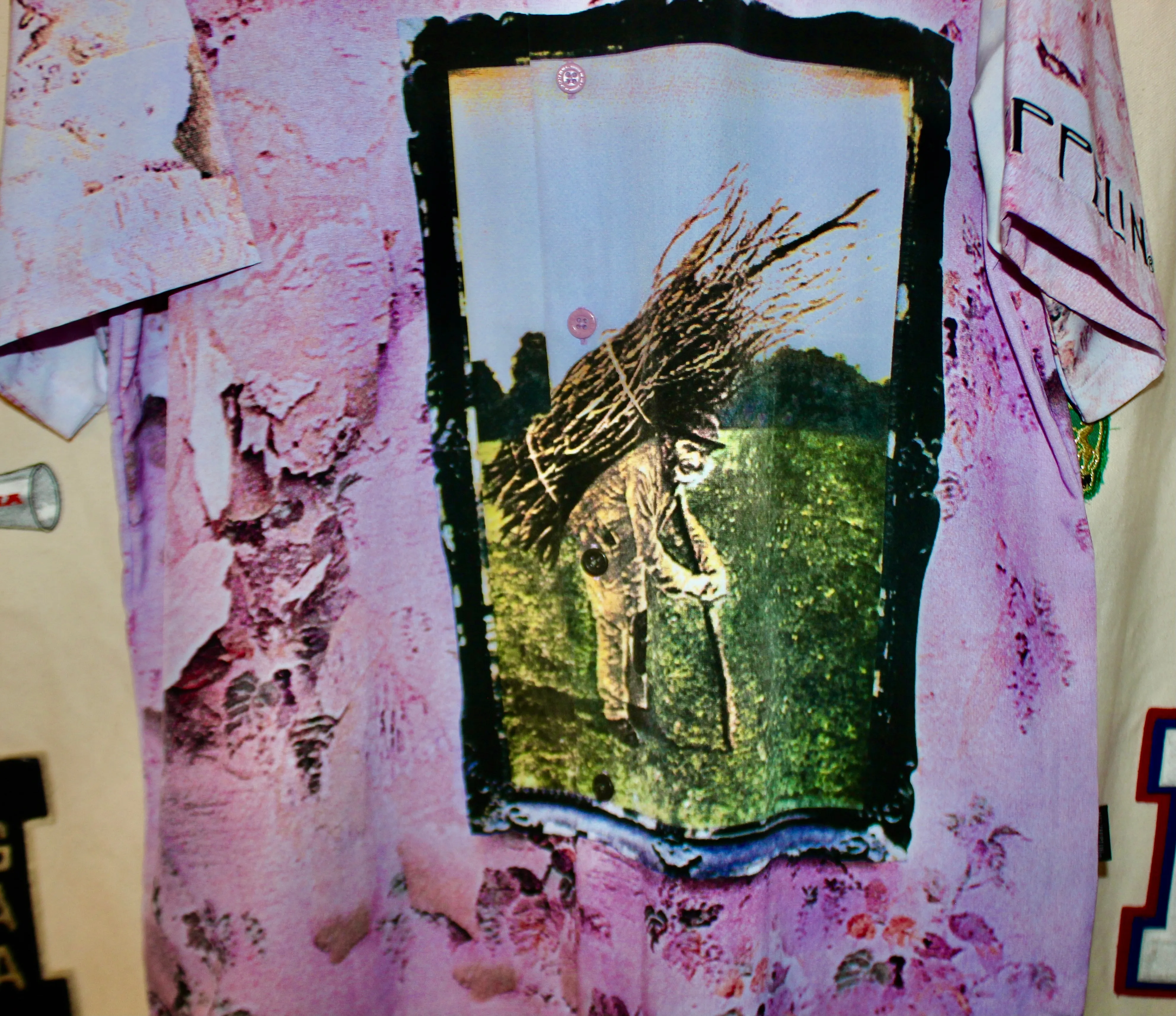 Led Zeppelin IV Pink Button Up Shirt by Dragonfly: Large