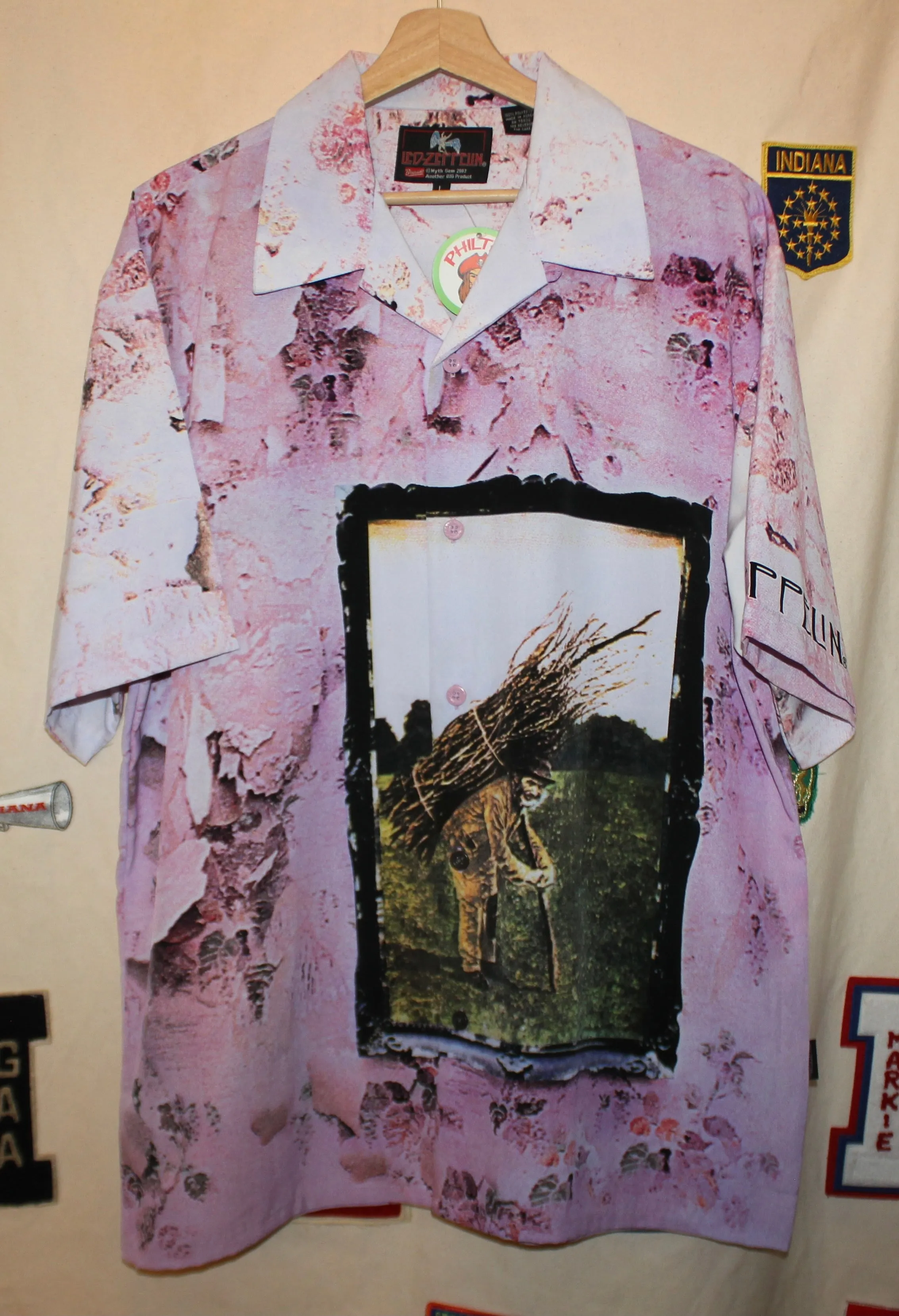 Led Zeppelin IV Pink Button Up Shirt by Dragonfly: Large