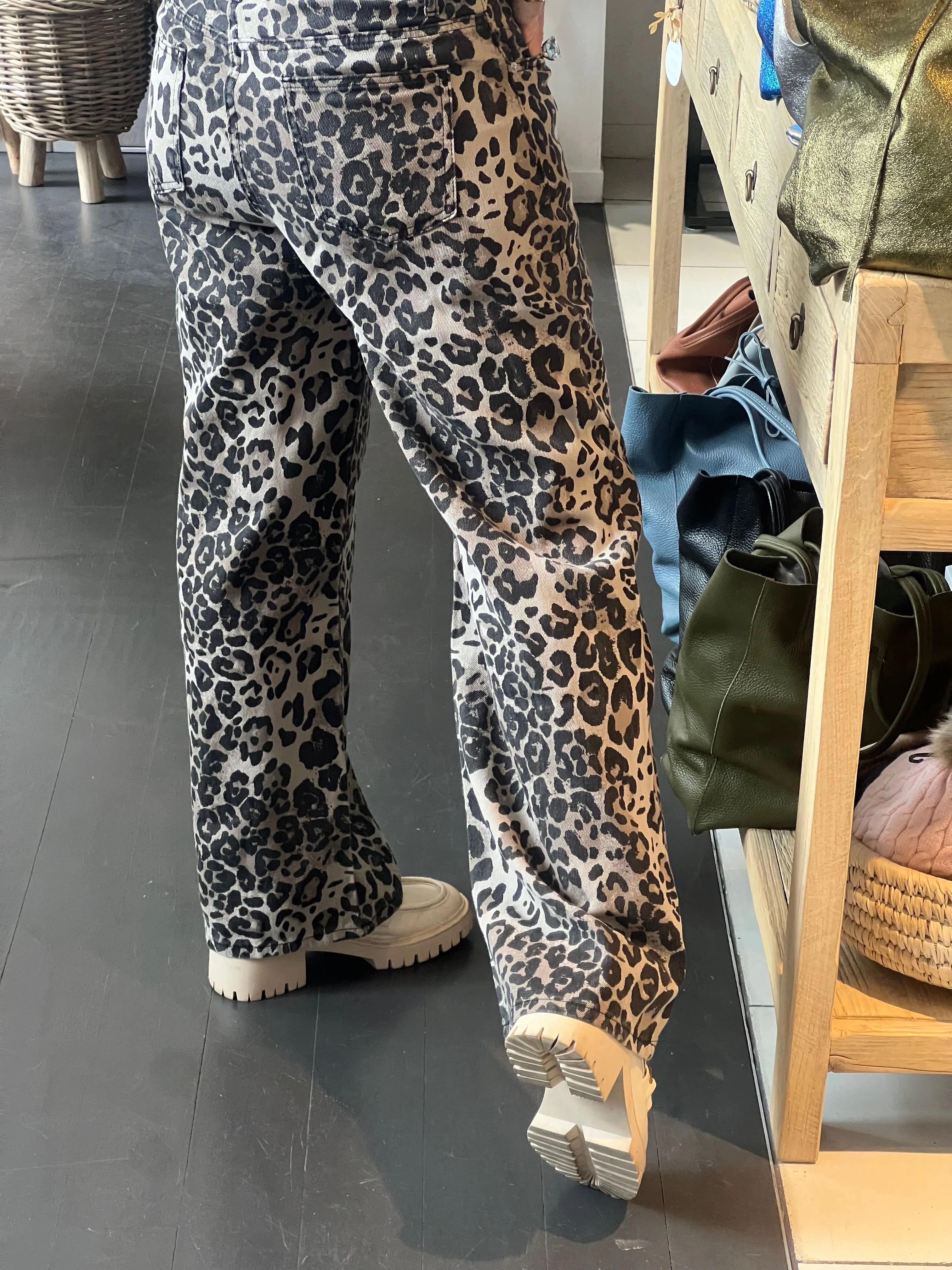 Leopard Jeans Wide Leg Pants -  Light