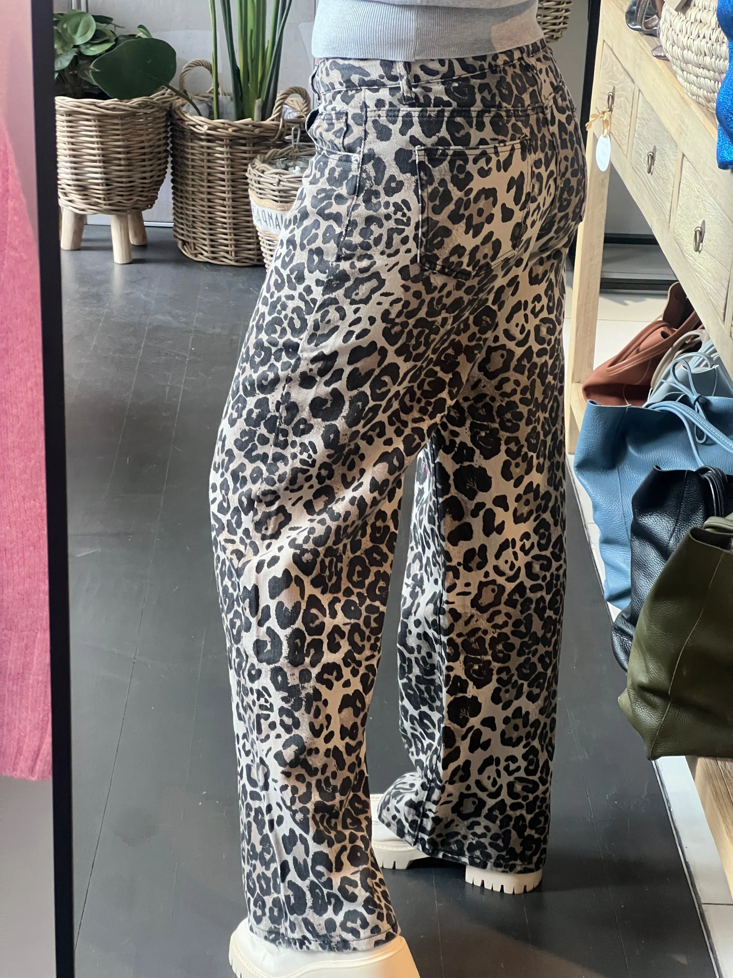 Leopard Jeans Wide Leg Pants -  Light