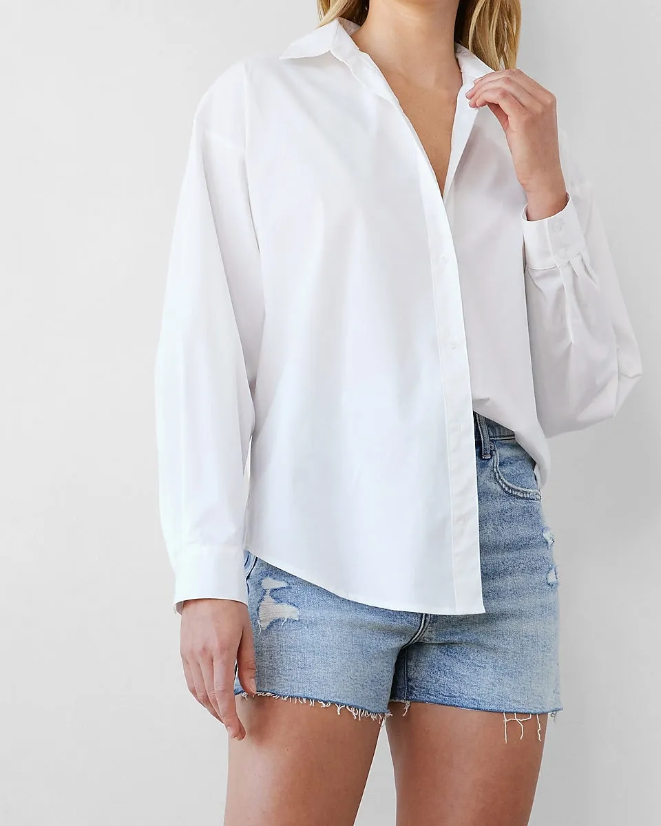 Long Sleeve Drop Shoulder Boyfriend Shirt in White