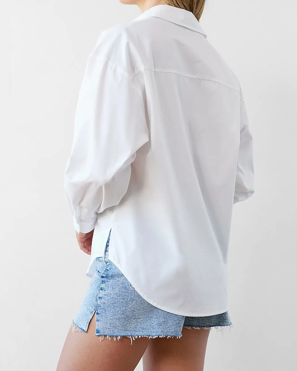 Long Sleeve Drop Shoulder Boyfriend Shirt in White