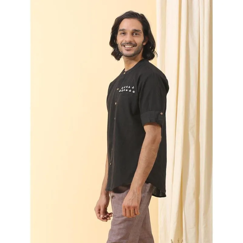 Men's Black  Cotton Men Shirt