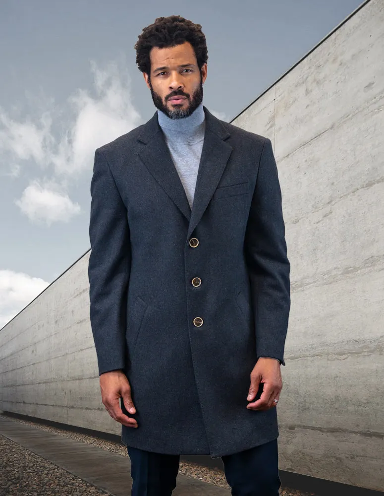 Men's Single Breasted Coat Jacket 100% Wool and Cashmere | WJ-100-Charcoal