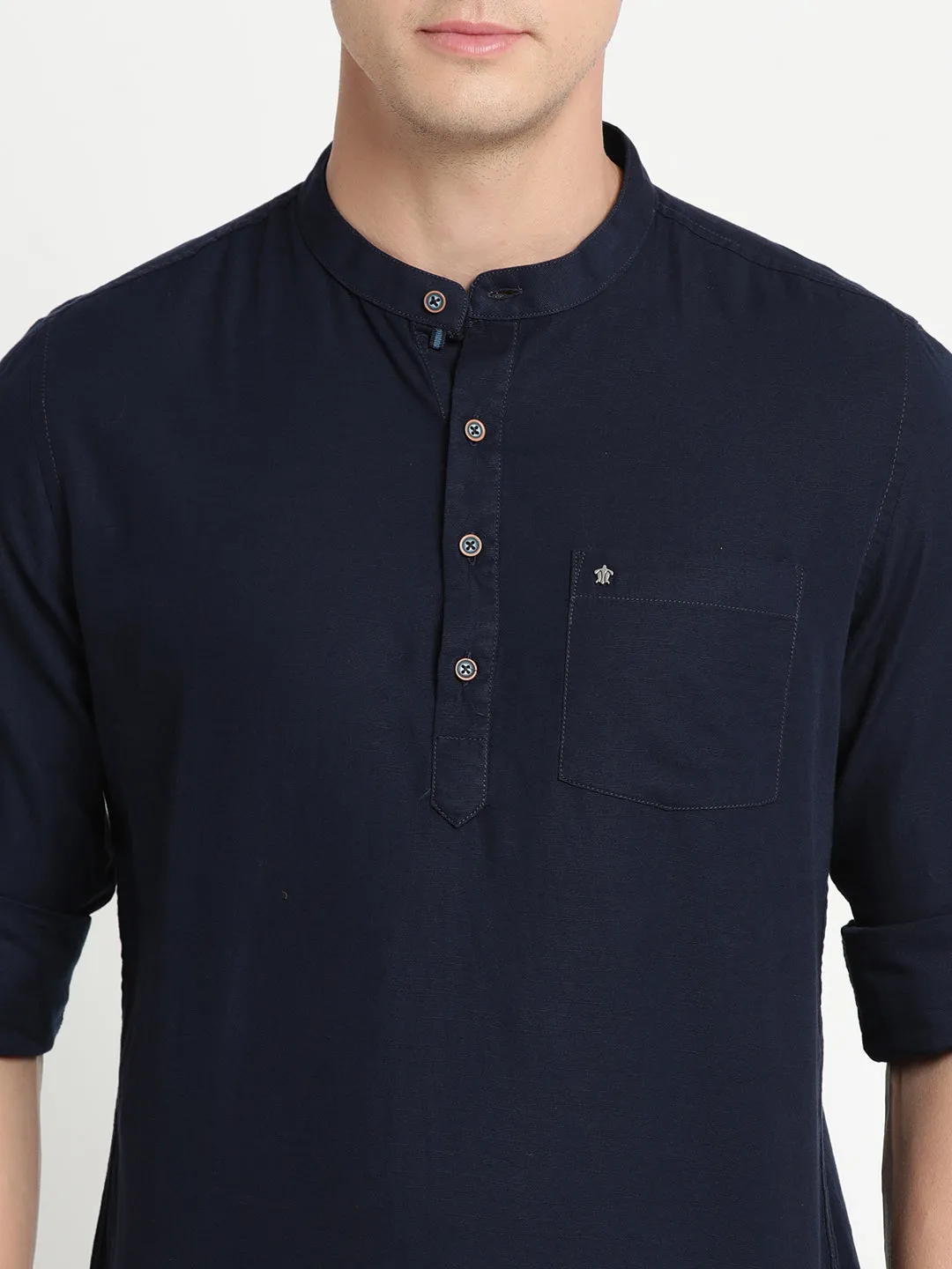 Navy Blue Pure Cotton Solid Kurta Shirt