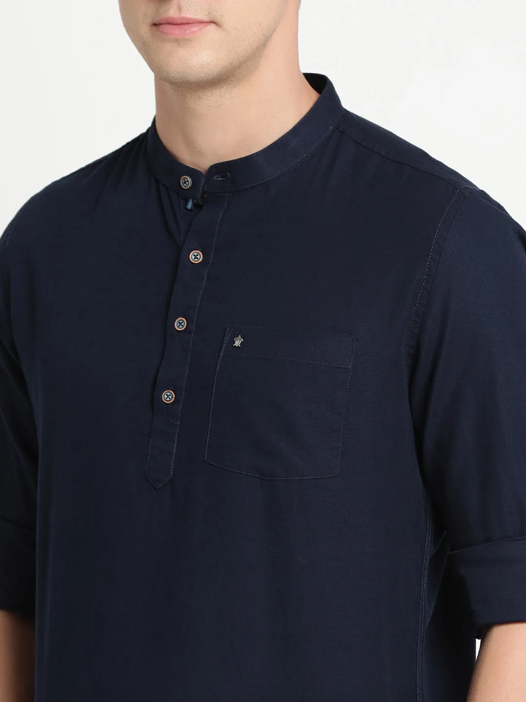 Navy Blue Pure Cotton Solid Kurta Shirt