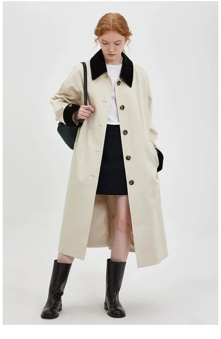 New Retro Color-Block Long Trench Coat