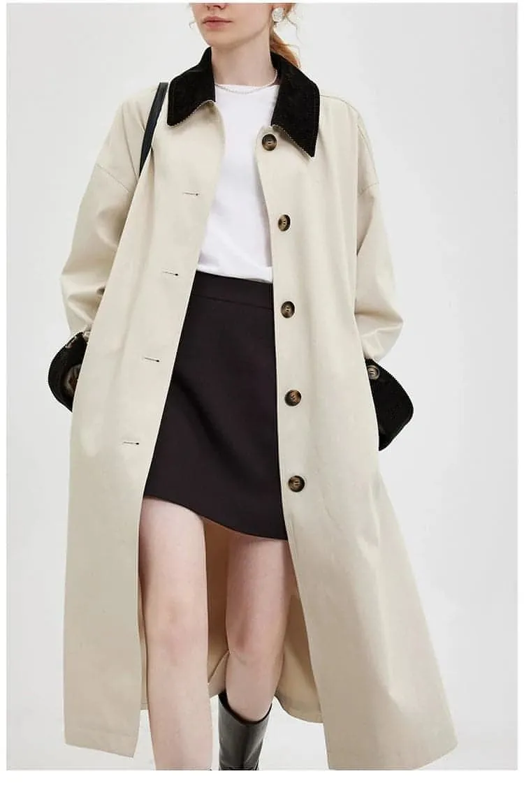 New Retro Color-Block Long Trench Coat