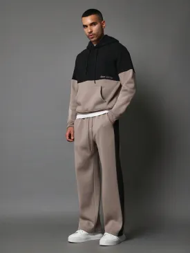 Overhead Regular Fit Colour Block Hoodie With Embroidery And Drop Crotch Sweatpants 2 Piece Set