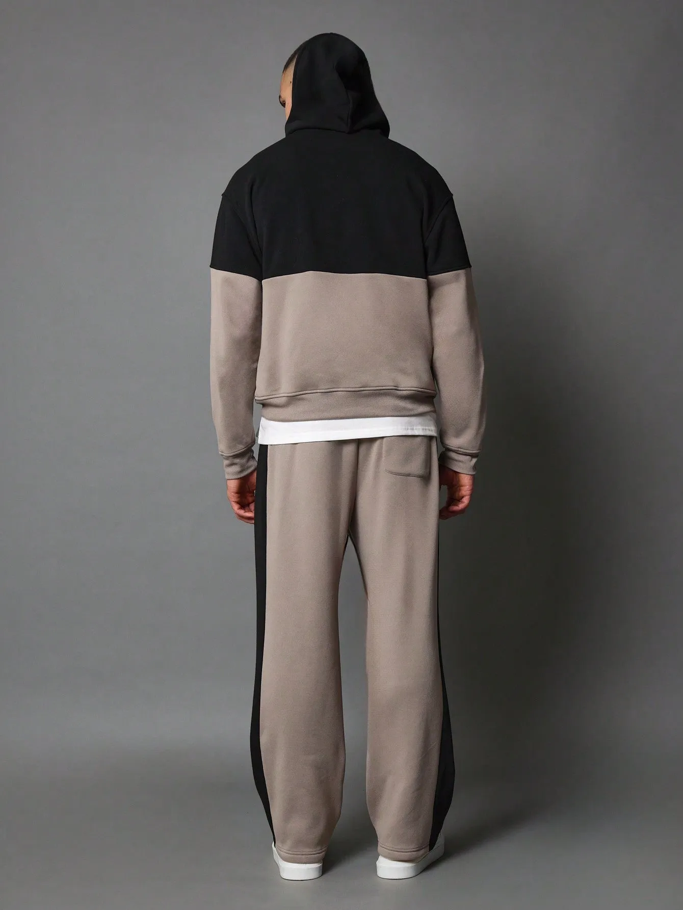 Overhead Regular Fit Colour Block Hoodie With Embroidery And Drop Crotch Sweatpants 2 Piece Set