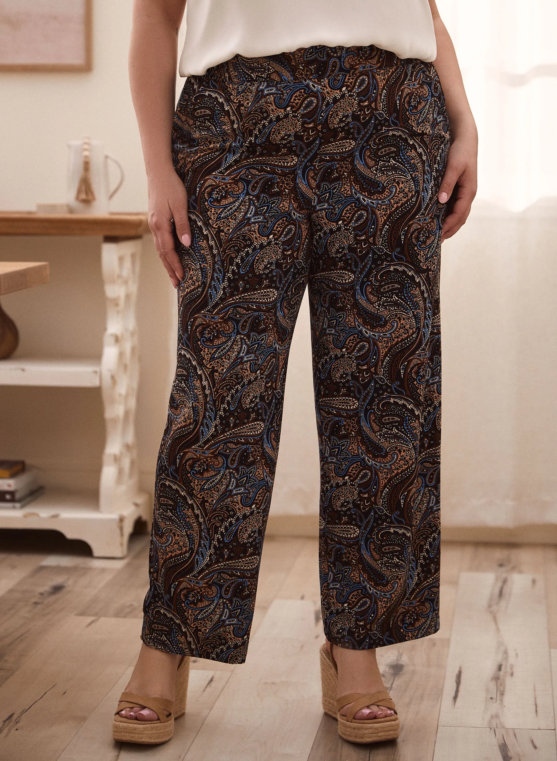 Paisley Print Wide Leg Pants