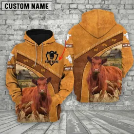 Personalized Name Farm Red Angus Cattle Hoodie 3D All Over Print, Zip Hoodie For Farm Lover Farmer Gift