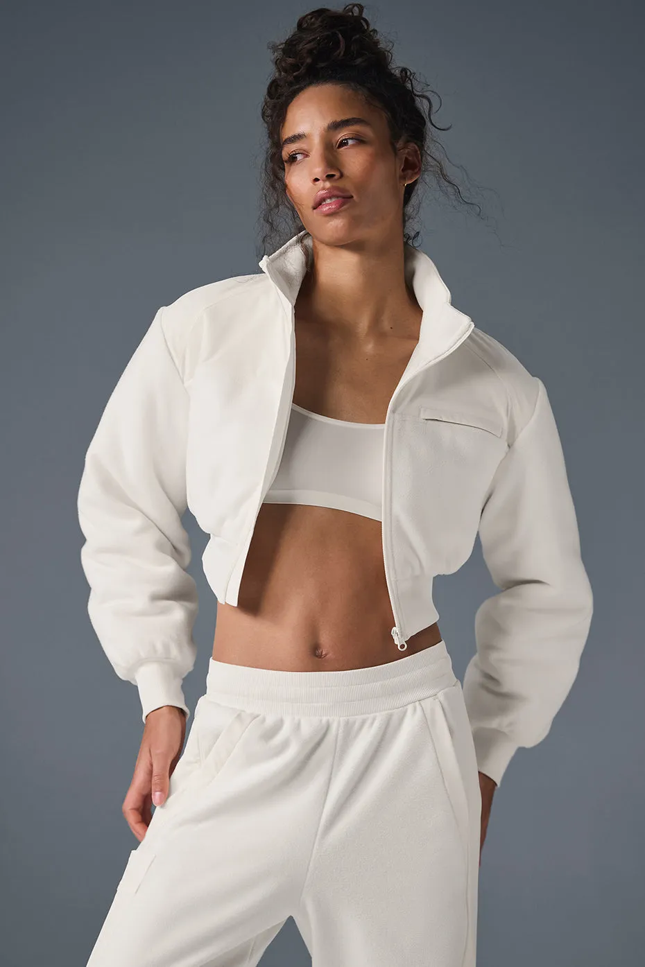 Polar Fleece Cropped Wintry Mix Jacket - Ivory