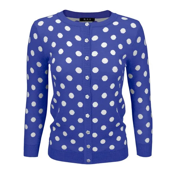 Polka Dot Jacquard 3/4 Sleeve Sweater Cardigan