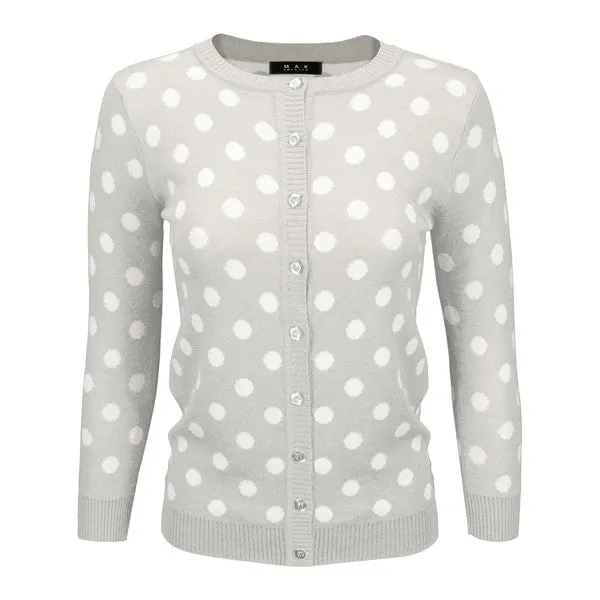 Polka Dot Jacquard 3/4 Sleeve Sweater Cardigan