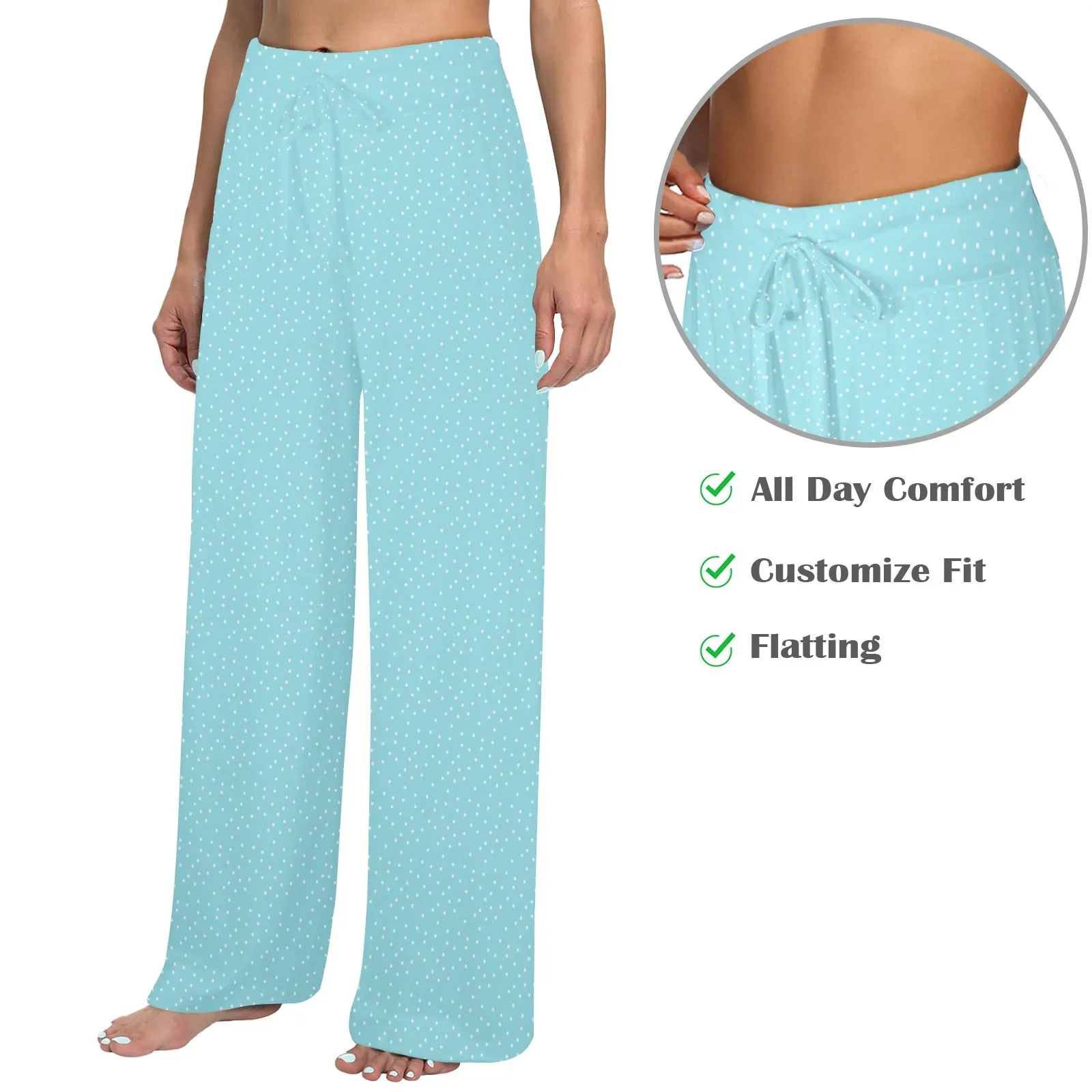 polka dot light blue Women's Wide Leg Lounge Pants