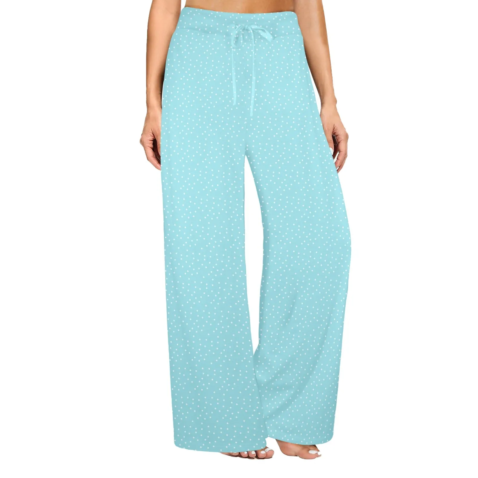 polka dot light blue Women's Wide Leg Lounge Pants