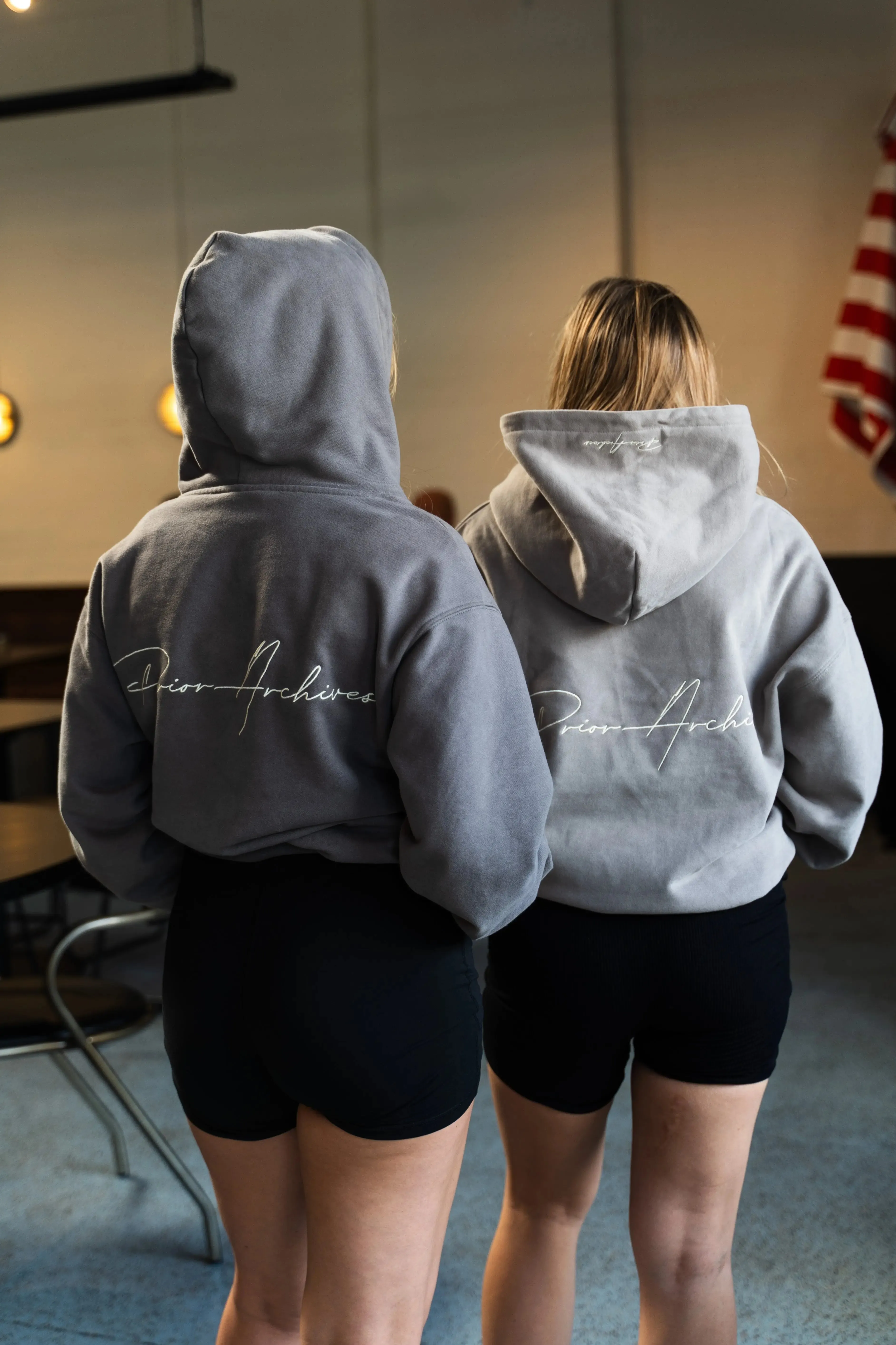 Prior Embroidery Logo Oversized Cropped Hoodie Slate