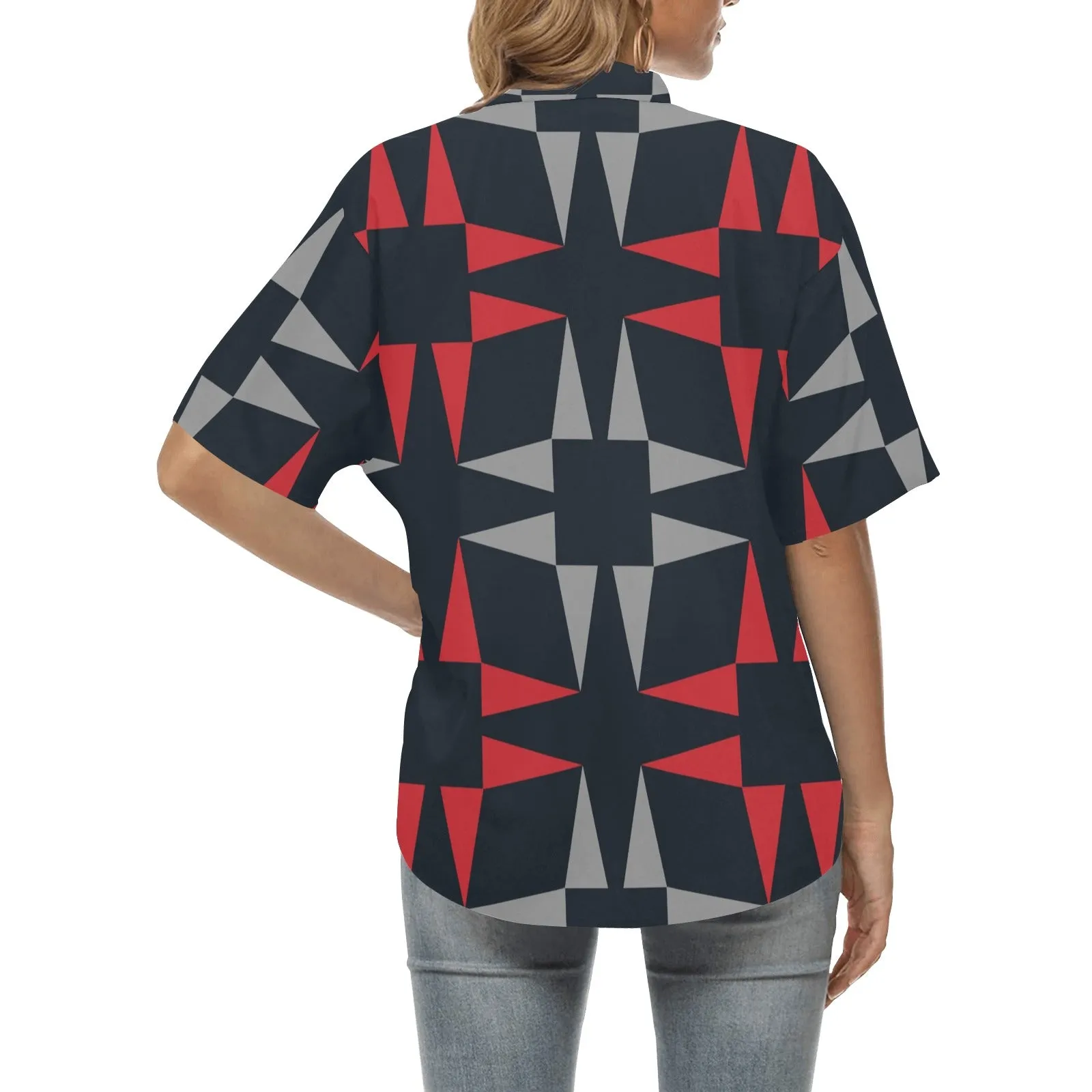 red gray black print 5A All Over Print Hawaiian Shirt for Women (Model T58)