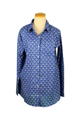 Royal Blue and White Anchor Over-Sized KikiSol Boyfriend Shirt