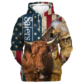 Salers Farm With America Flag Hoodie