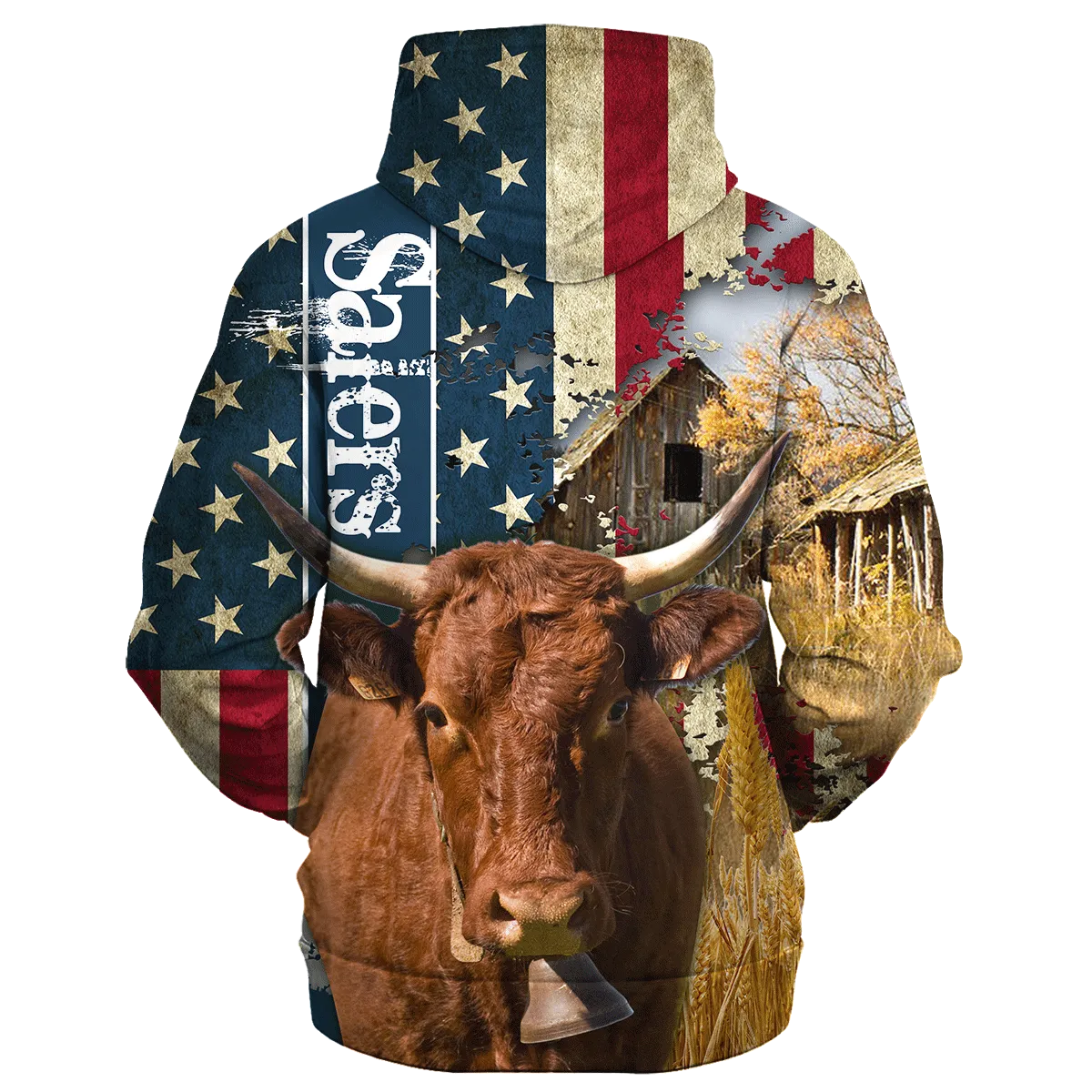 Salers Farm With America Flag Hoodie