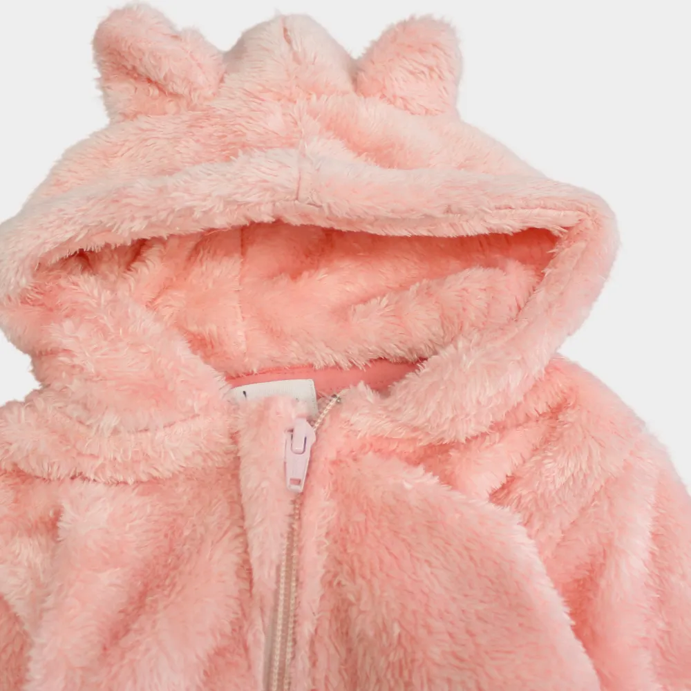 Salmon Teddy Fleeced Hooded Onesie