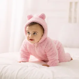 Salmon Teddy Fleeced Hooded Onesie