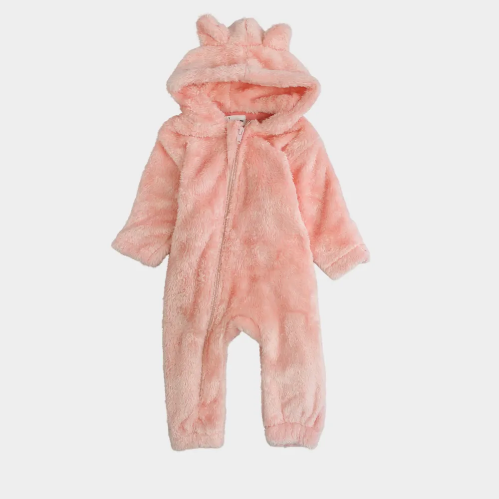 Salmon Teddy Fleeced Hooded Onesie