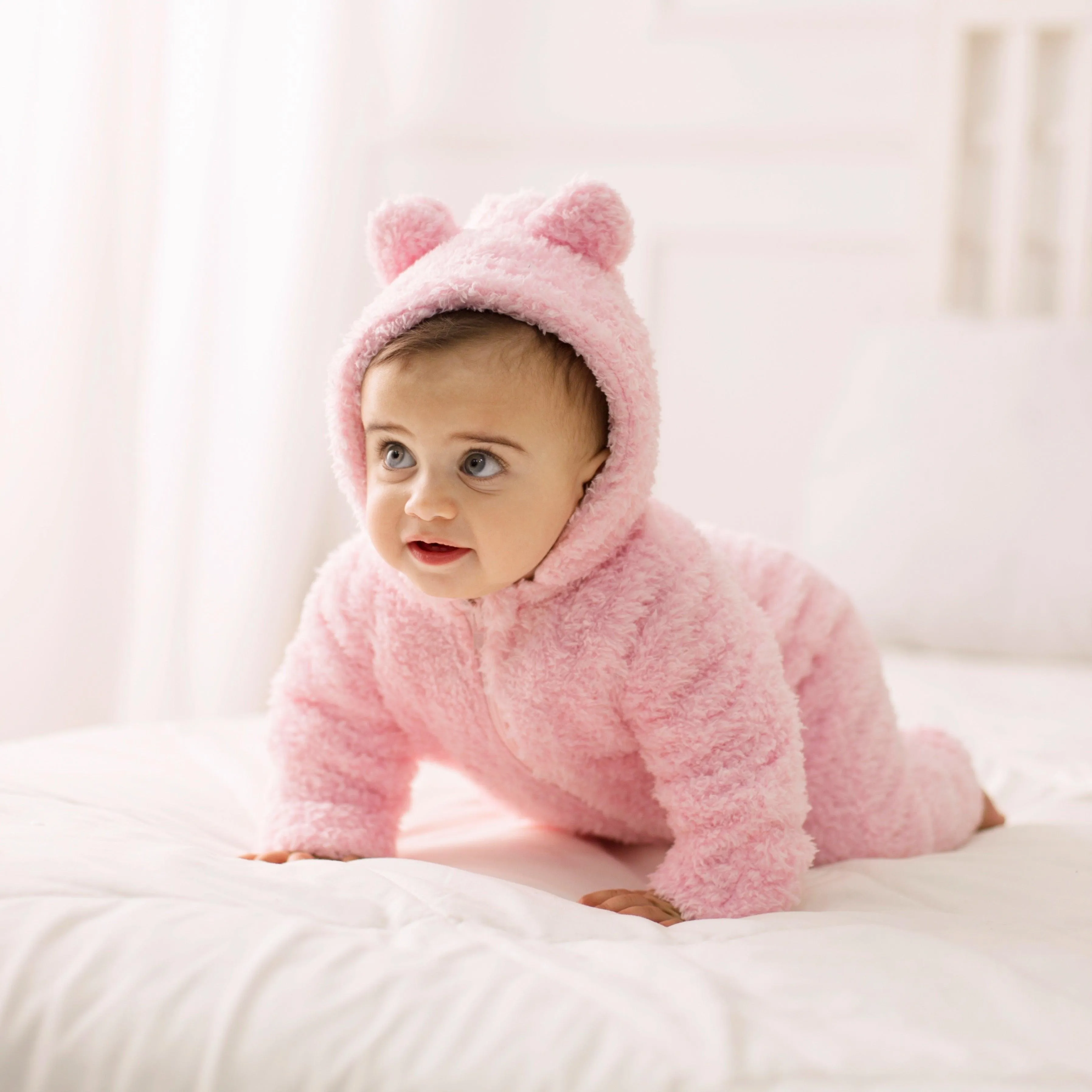 Salmon Teddy Fleeced Hooded Onesie