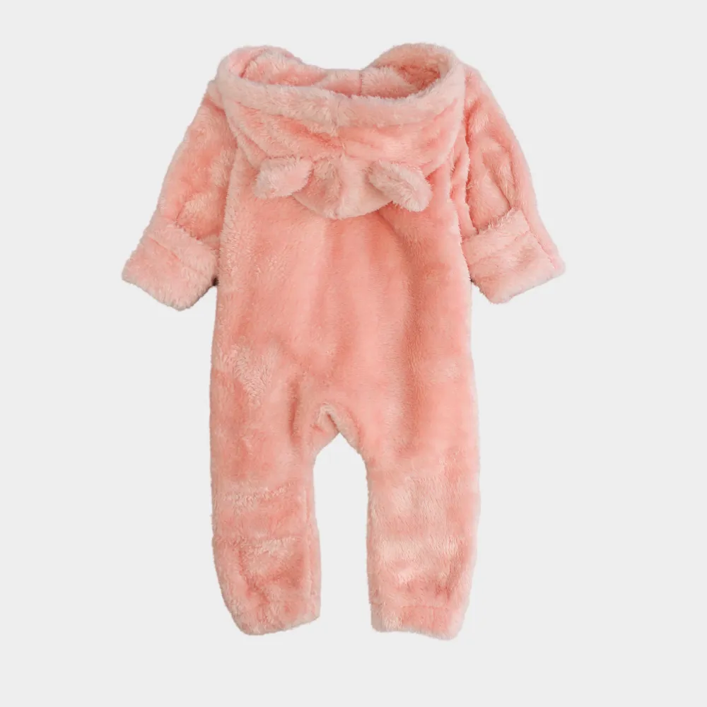 Salmon Teddy Fleeced Hooded Onesie