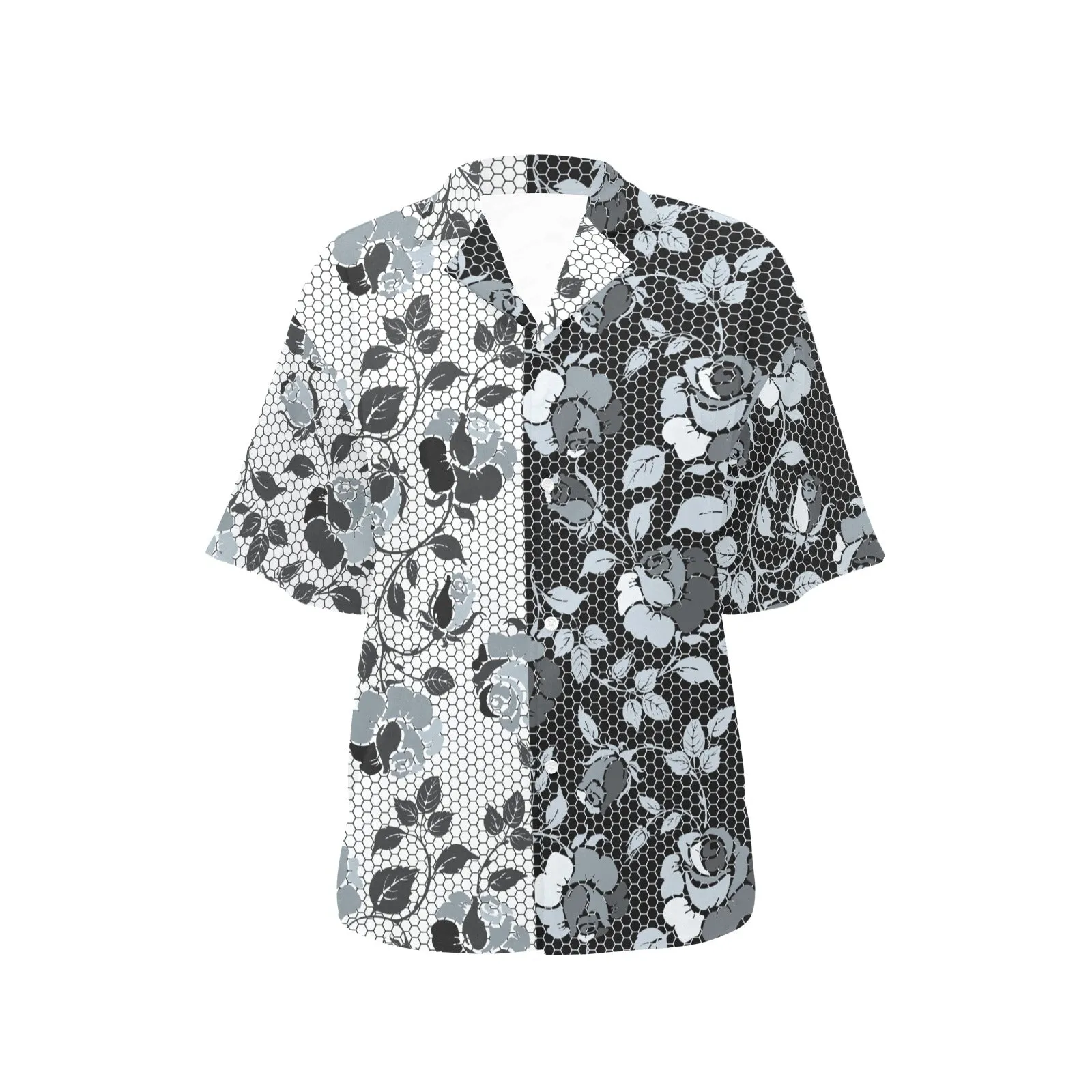 selenium gray rose asymmetrical Hawaiian Shirt for Women