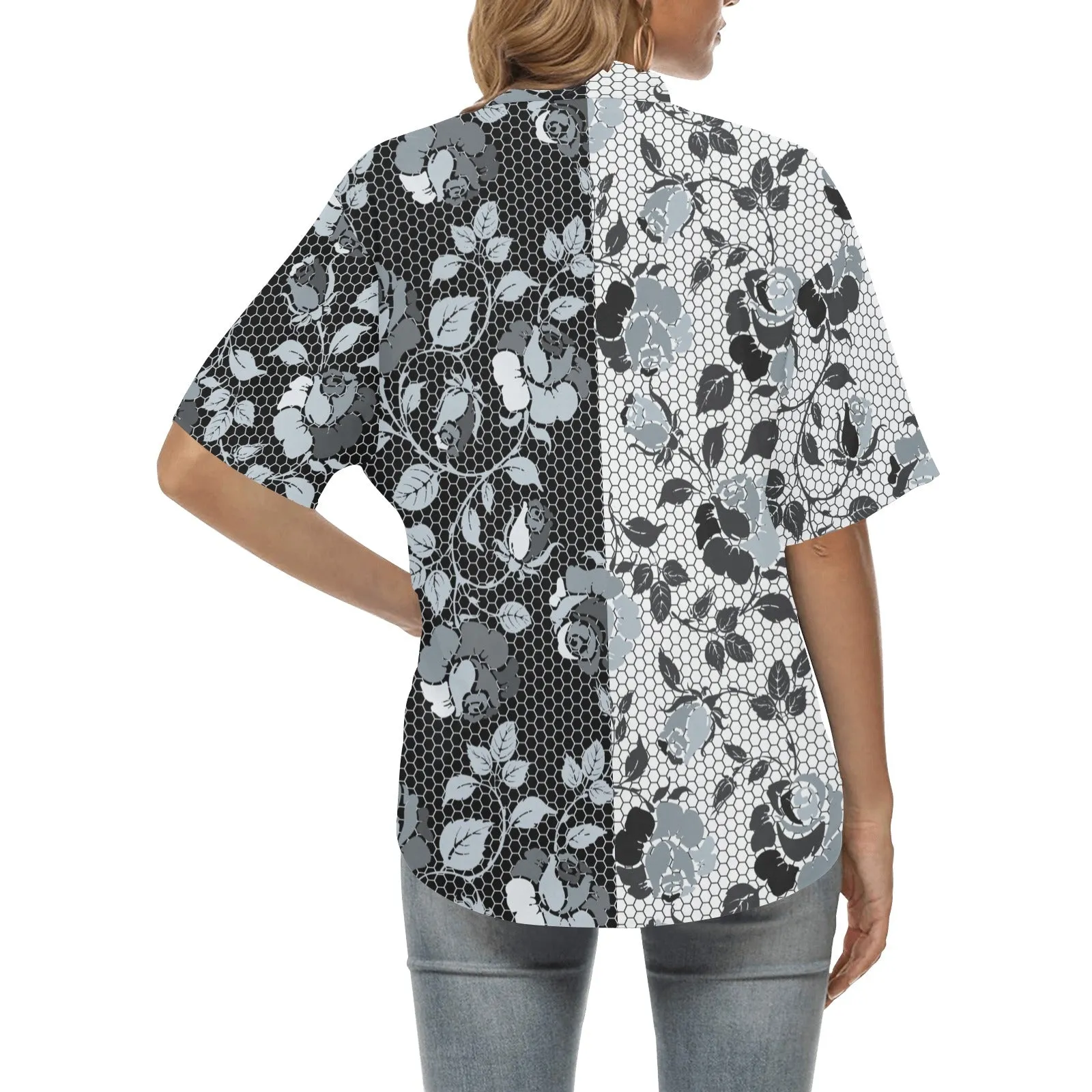 selenium gray rose asymmetrical Hawaiian Shirt for Women