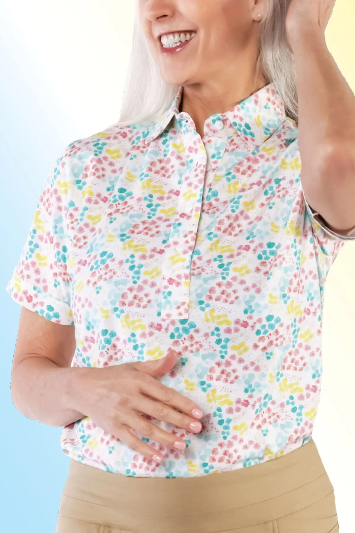 Short Sleeve Print Polo | Garden Delight 64C