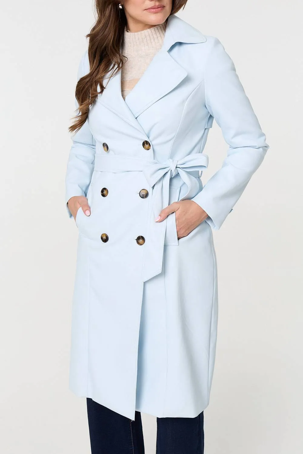 Slim Knee Length Tie Waist Trench Coat