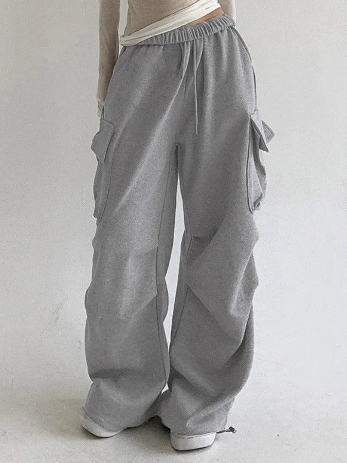 Solid Color Pocket Pleated Sweatpants