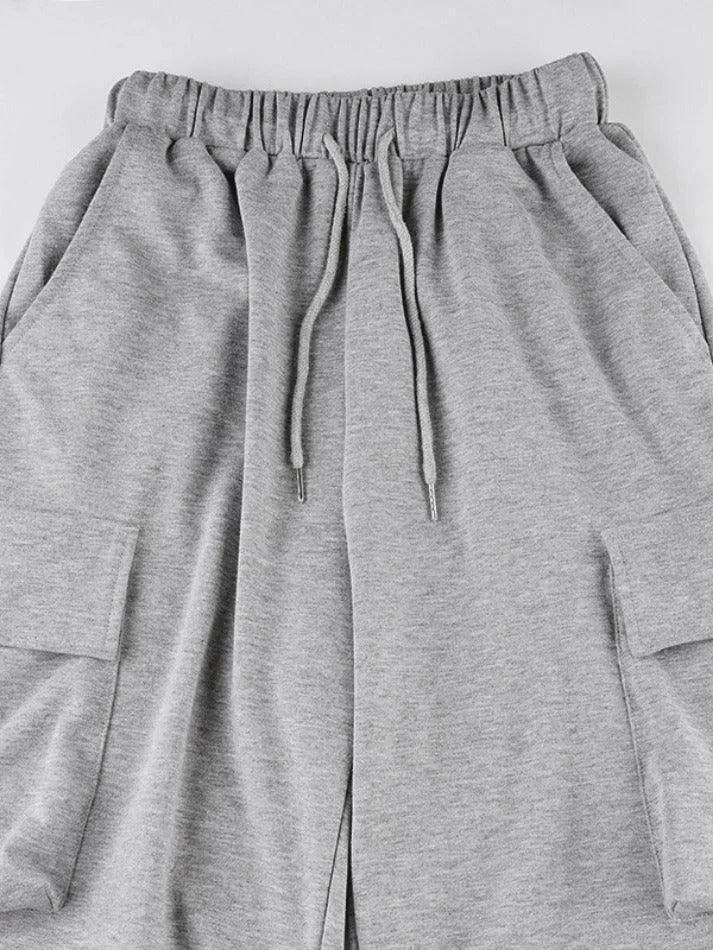 Solid Color Pocket Pleated Sweatpants