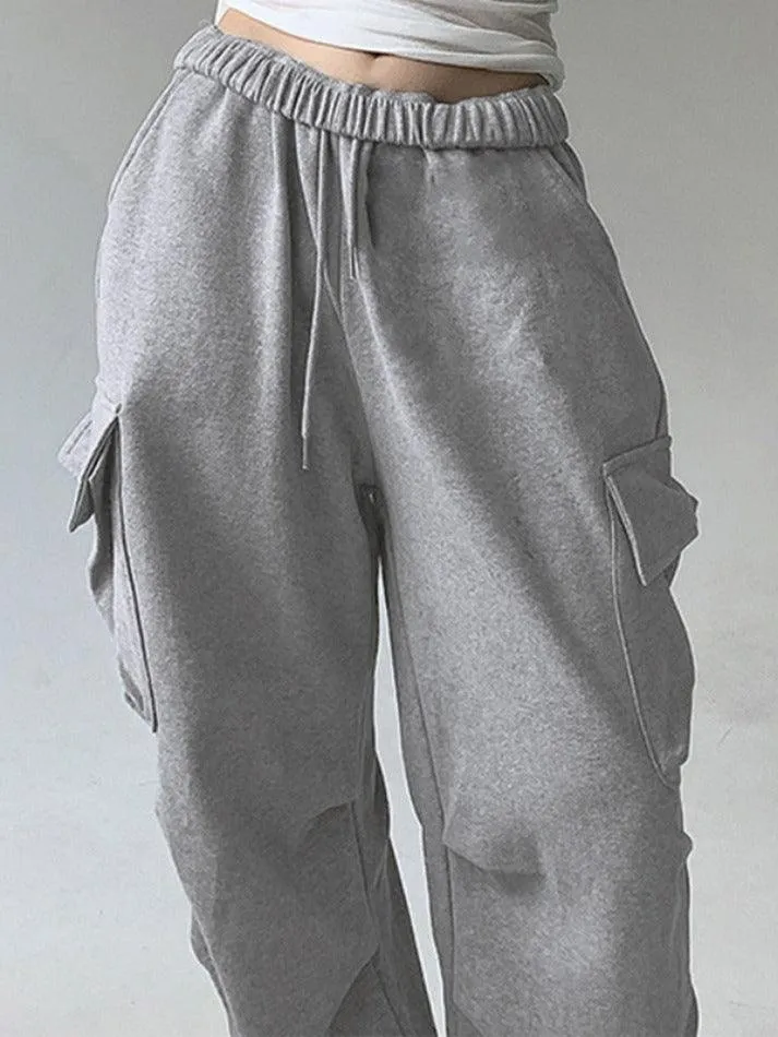 Solid Color Pocket Pleated Sweatpants