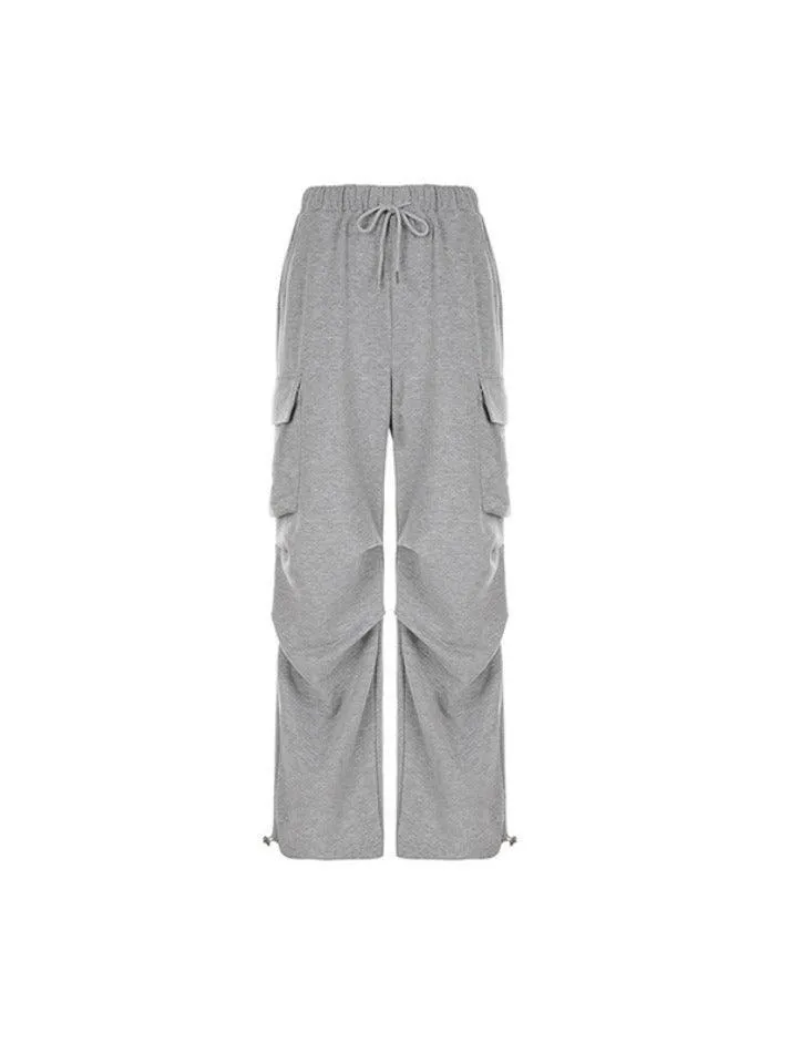 Solid Color Pocket Pleated Sweatpants