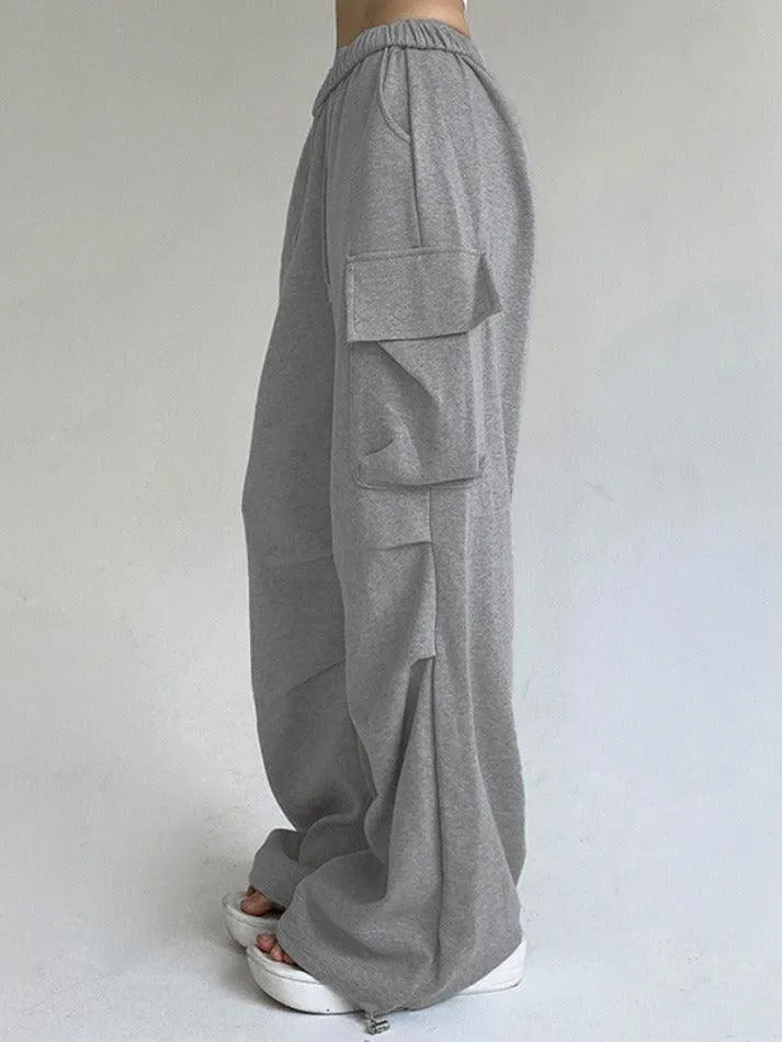 Solid Color Pocket Pleated Sweatpants