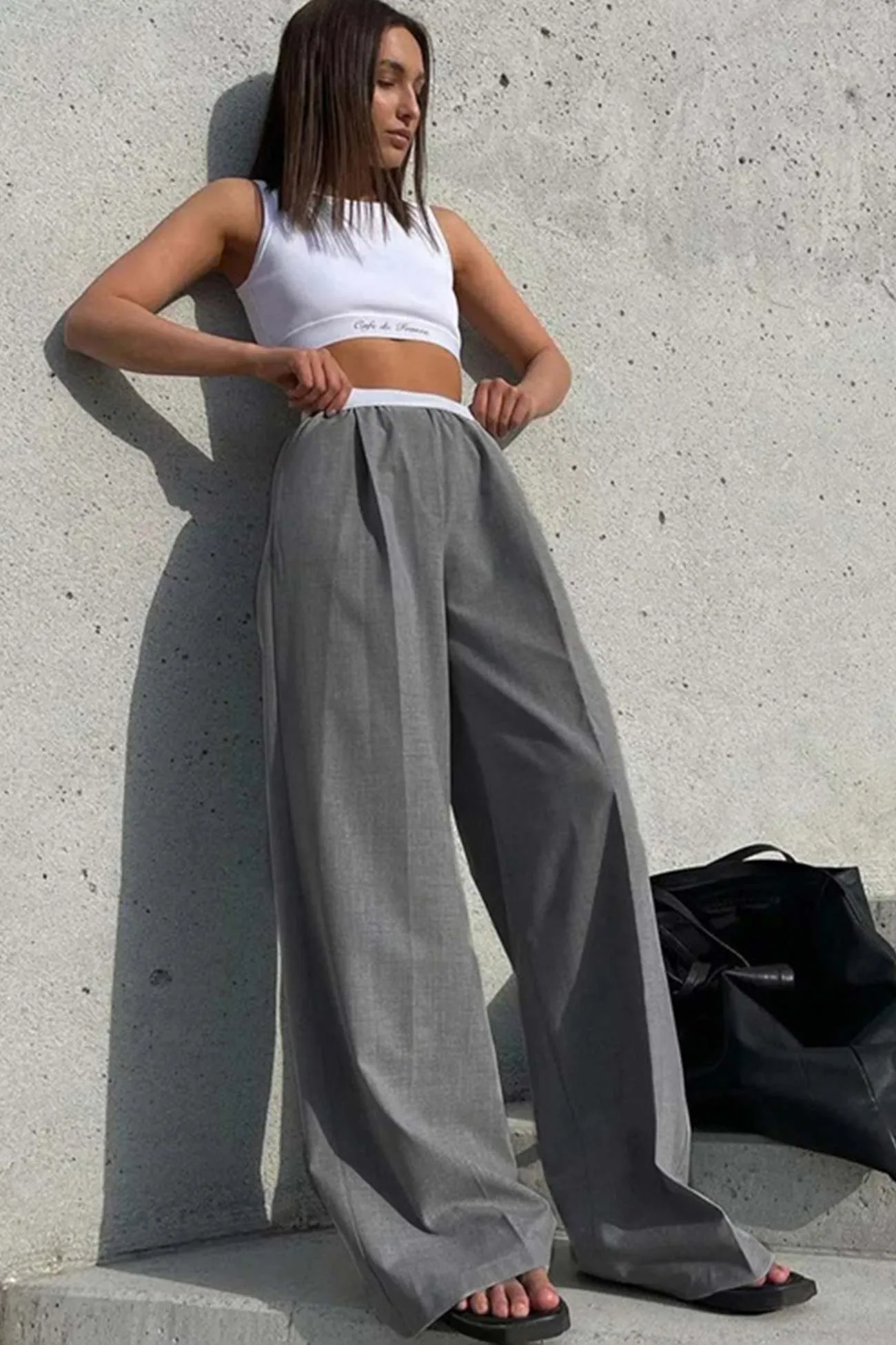 Solid Color Wide Leg Blazer Long Pants