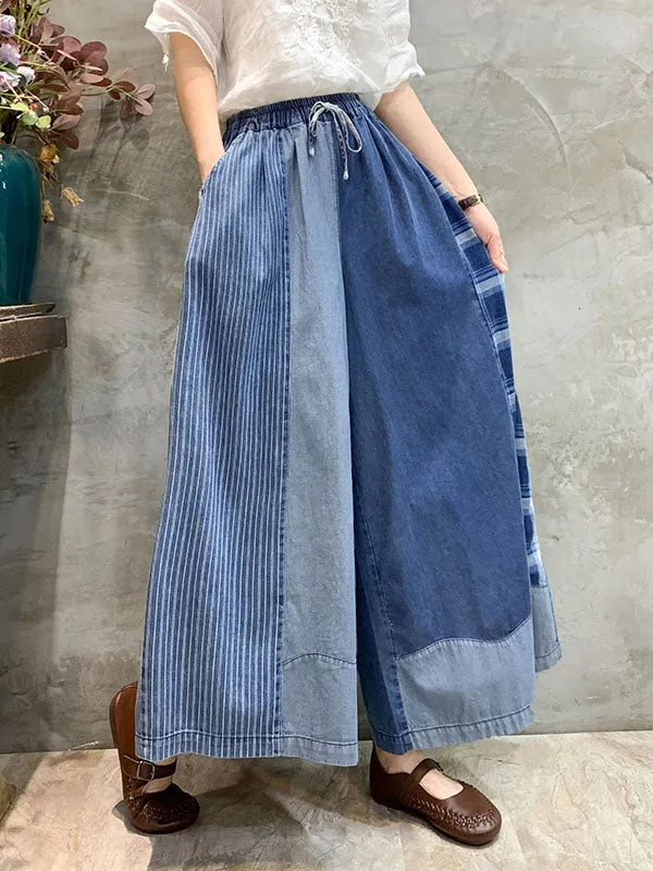 Split-Joint Striped Wide Leg Jean Pants Bottoms Casual Pants Bottoms