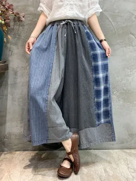 Split-Joint Striped Wide Leg Jean Pants Bottoms Casual Pants Bottoms