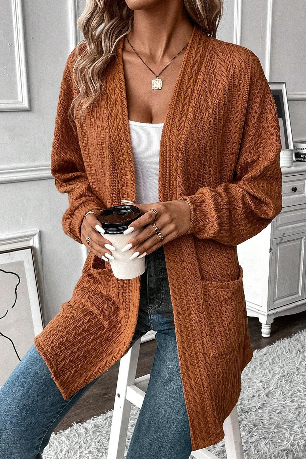 Texture Knit Open Front Cardigan