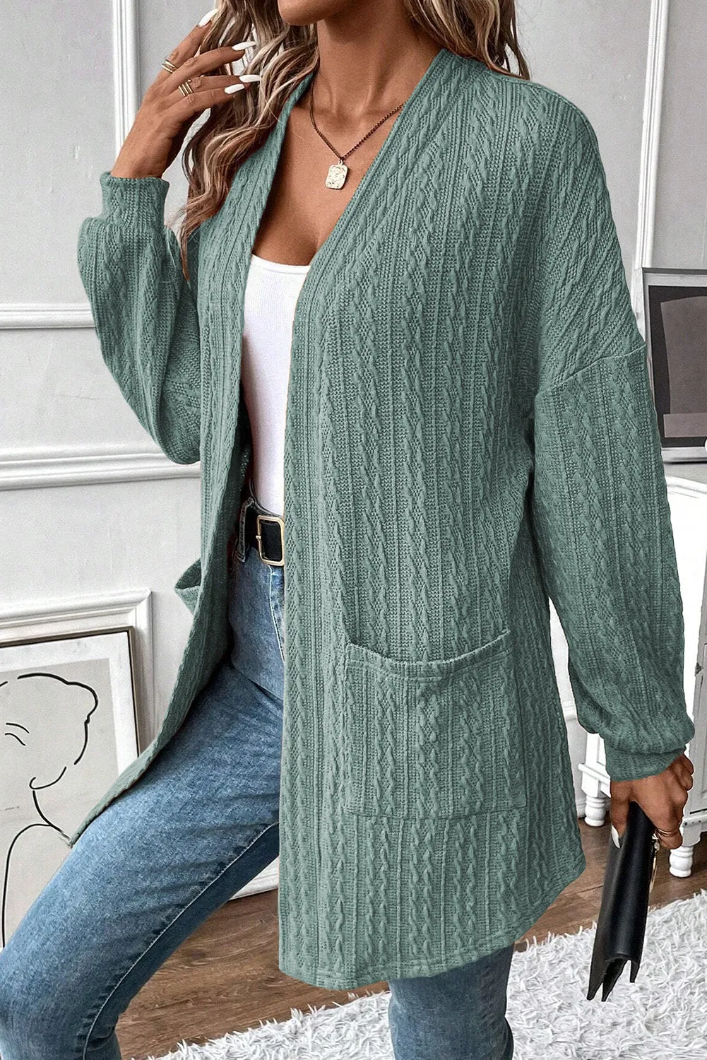 Textured Knit Open Front Cardigan